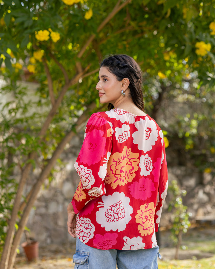 Red Animated Floral Top