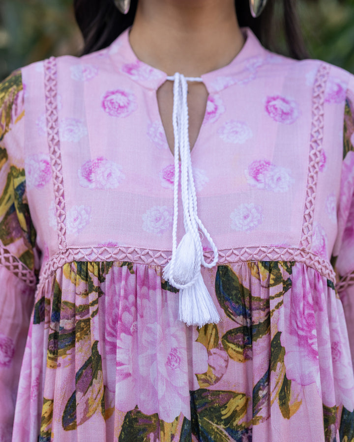Baby Pink Aquarelle Floral Dress