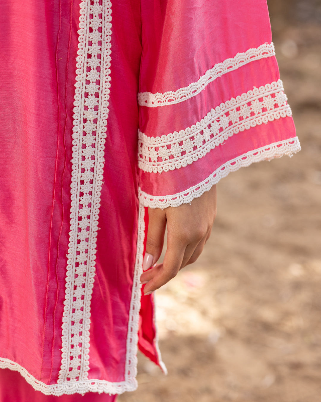 Pink Lace Kurta Set