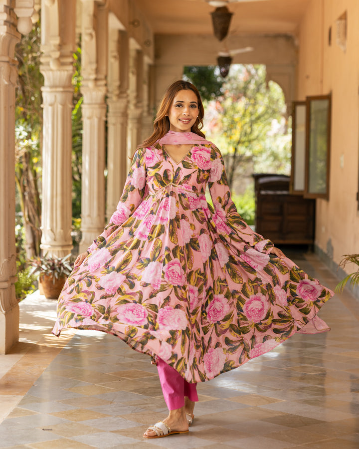 Pink Aquarelle Floral Suit Set