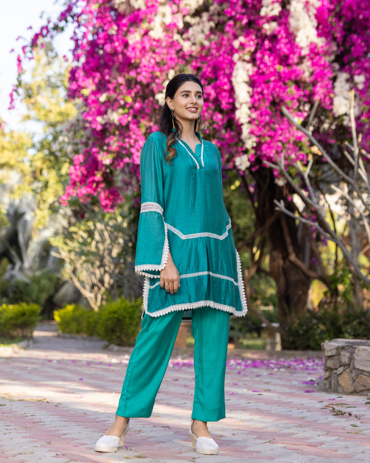 Green Lace Kurta Set