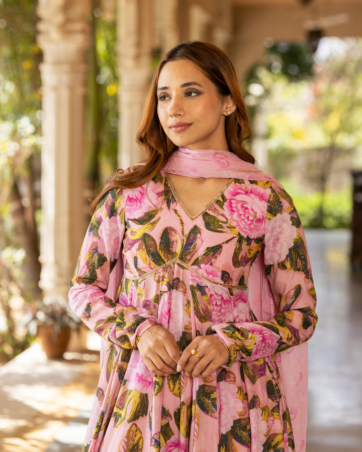 Pink Aquarelle Floral Suit Set