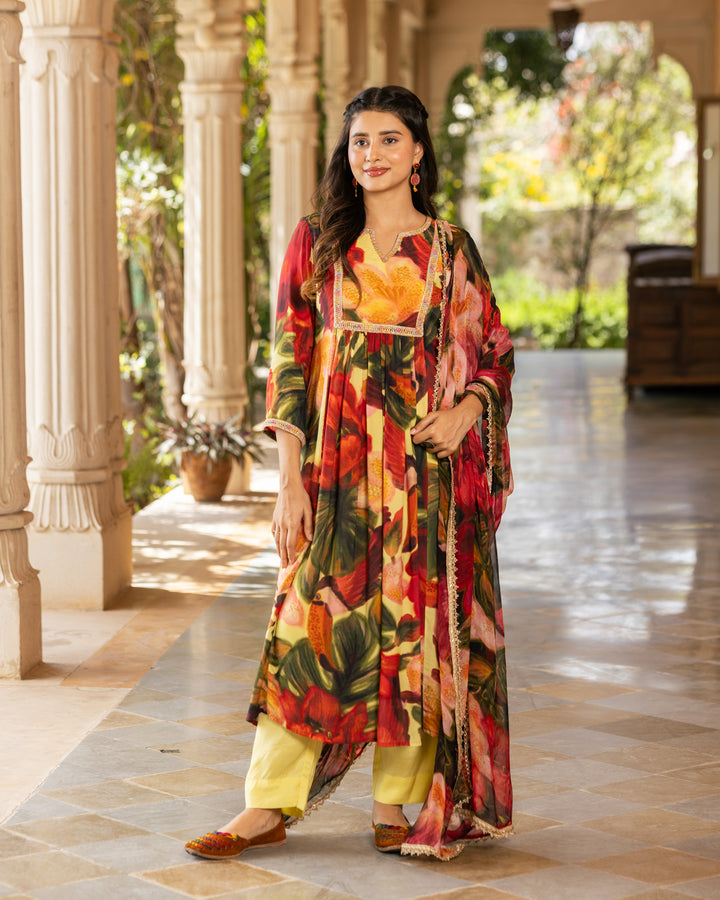 Yellow Aquarelle Floral Suit Set