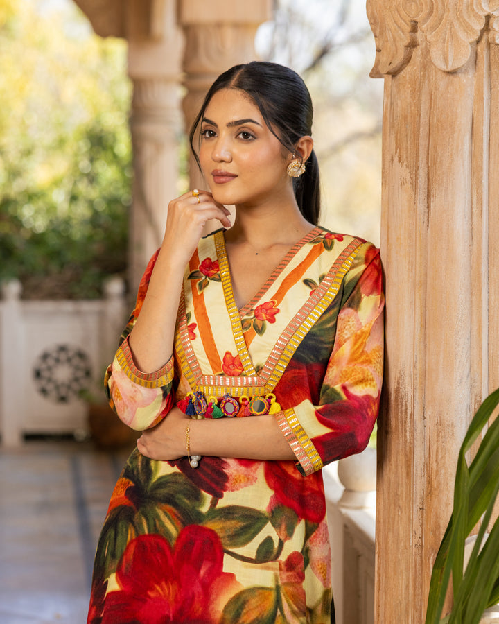 Yellow Aquarelle Floral Kurta Set