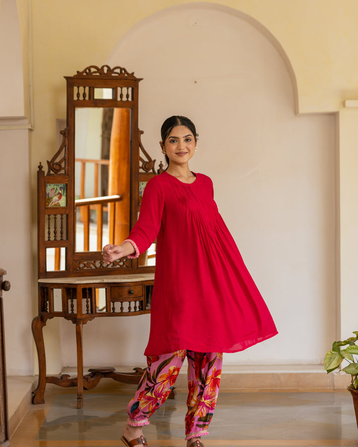 Maroon Aquarelle Floral Kurta Set