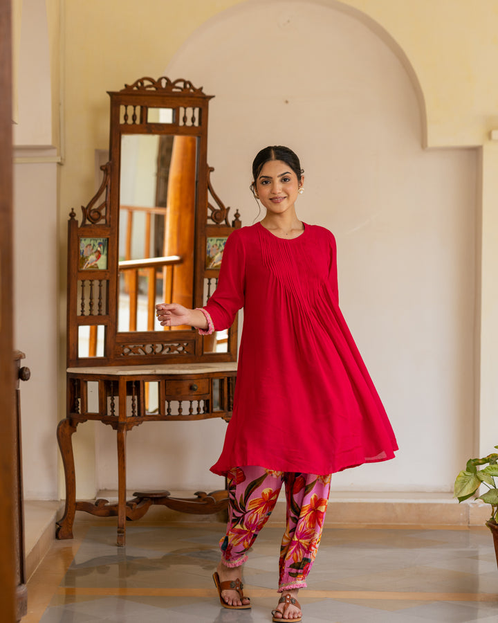 Maroon Aquarelle Floral Kurta Set