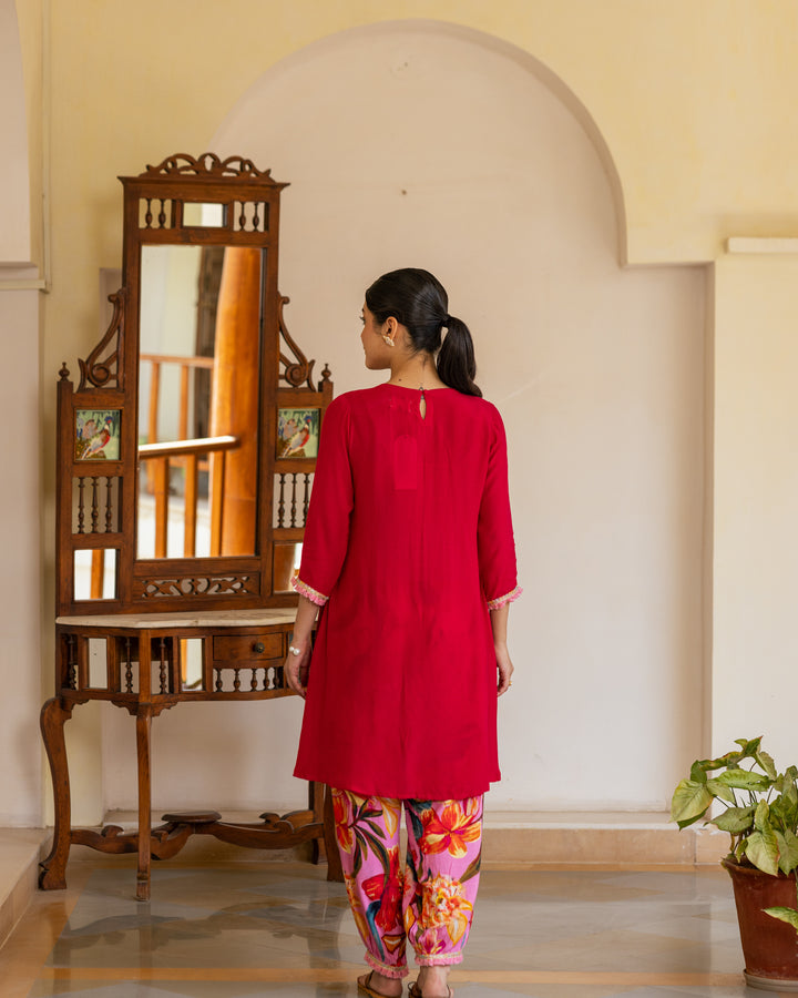 Maroon Aquarelle Floral Kurta Set