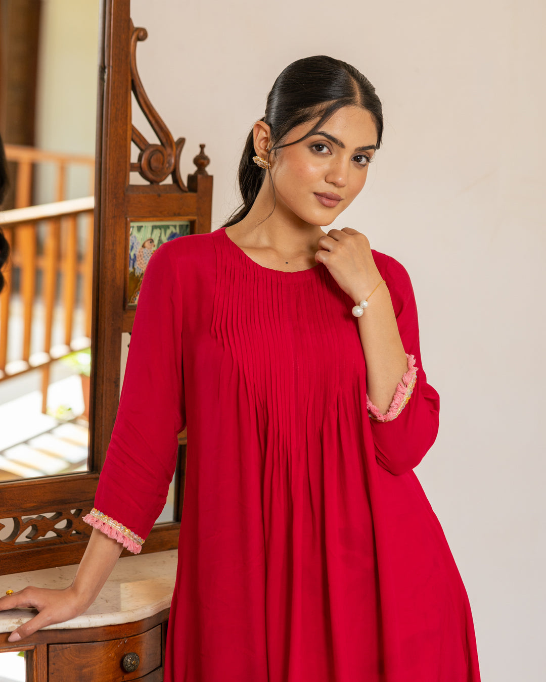 Maroon Aquarelle Floral Kurta Set