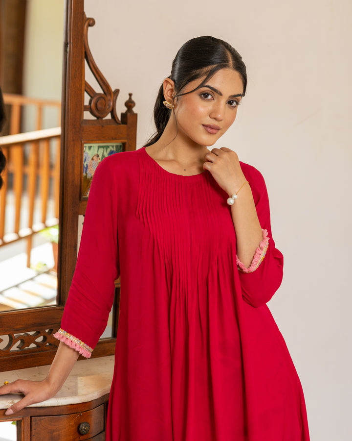 Maroon Aquarelle Floral Kurta Set