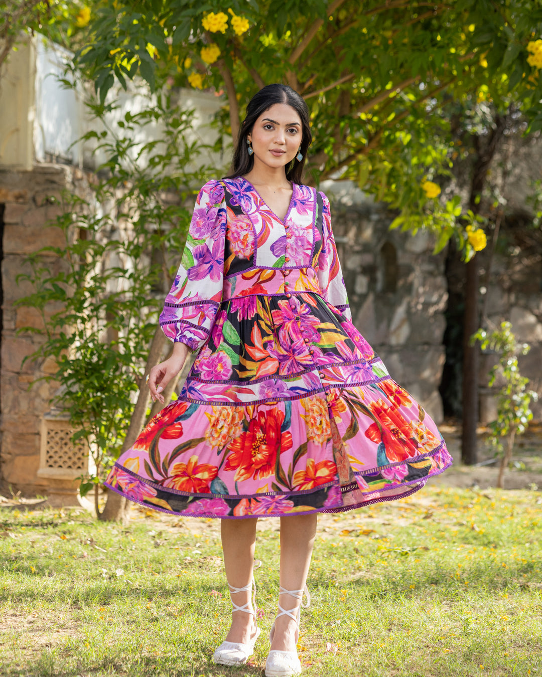 Multicolour Aquarelle Floral Dress