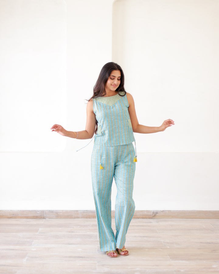 Blue Stripes Cotton Co-Ord Set