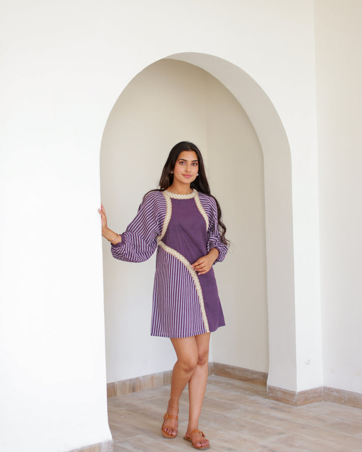 Purple Lace & Stripe Dress