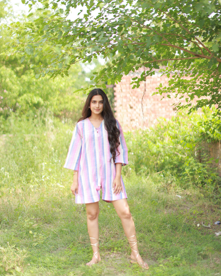 Ivory Shades Of Stripe Playsuit