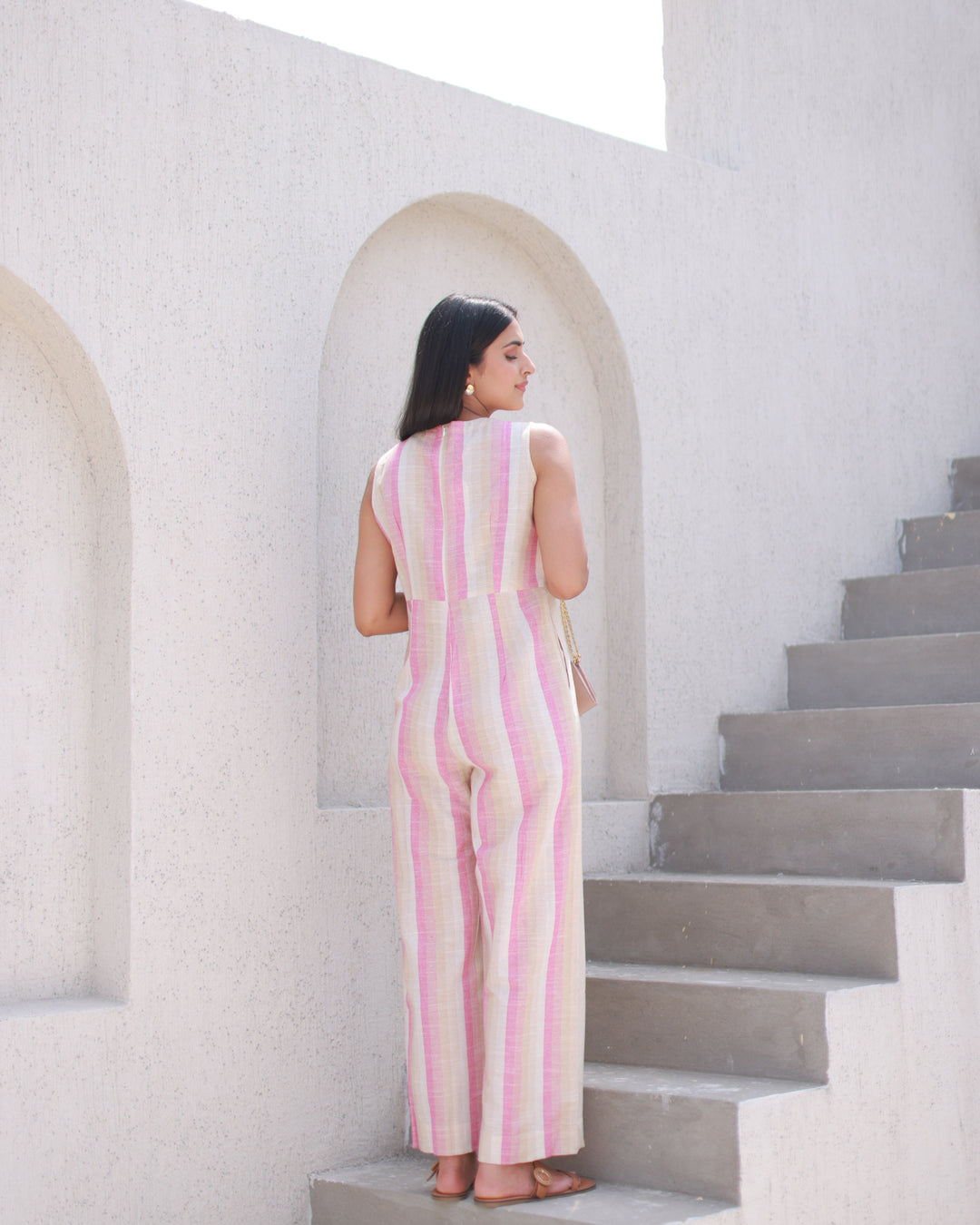 Beige Shade Of Stripes Jumpsuit