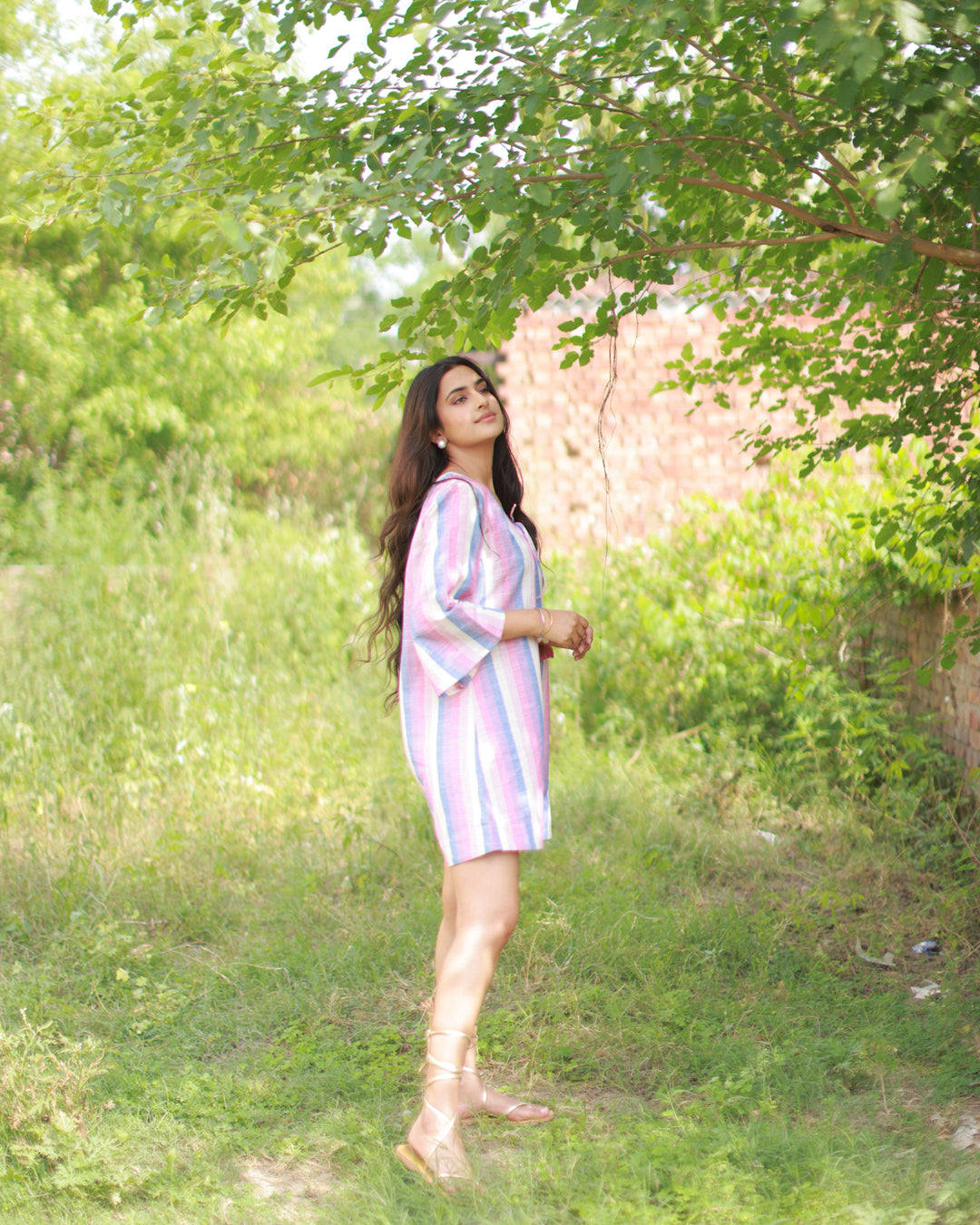 Ivory Shades Of Stripe Playsuit