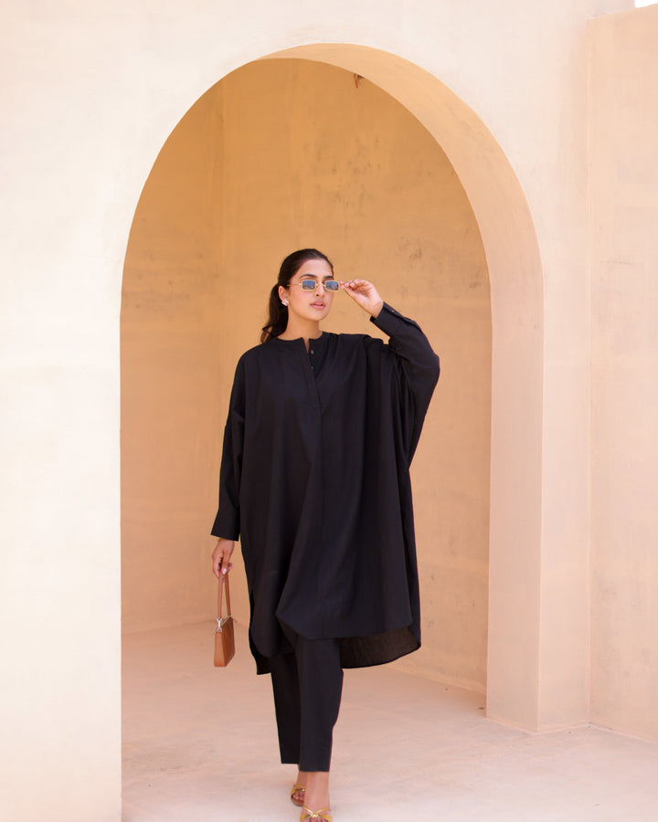 Urban Black Cotton Kurta Set