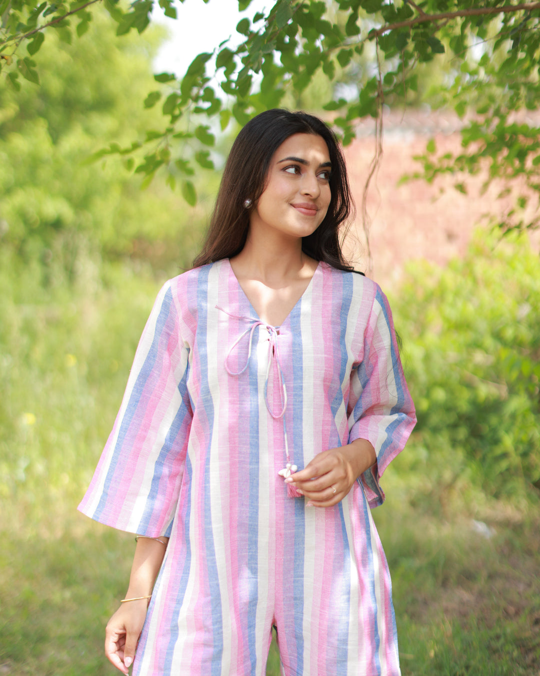 Ivory Shades Of Stripe Playsuit