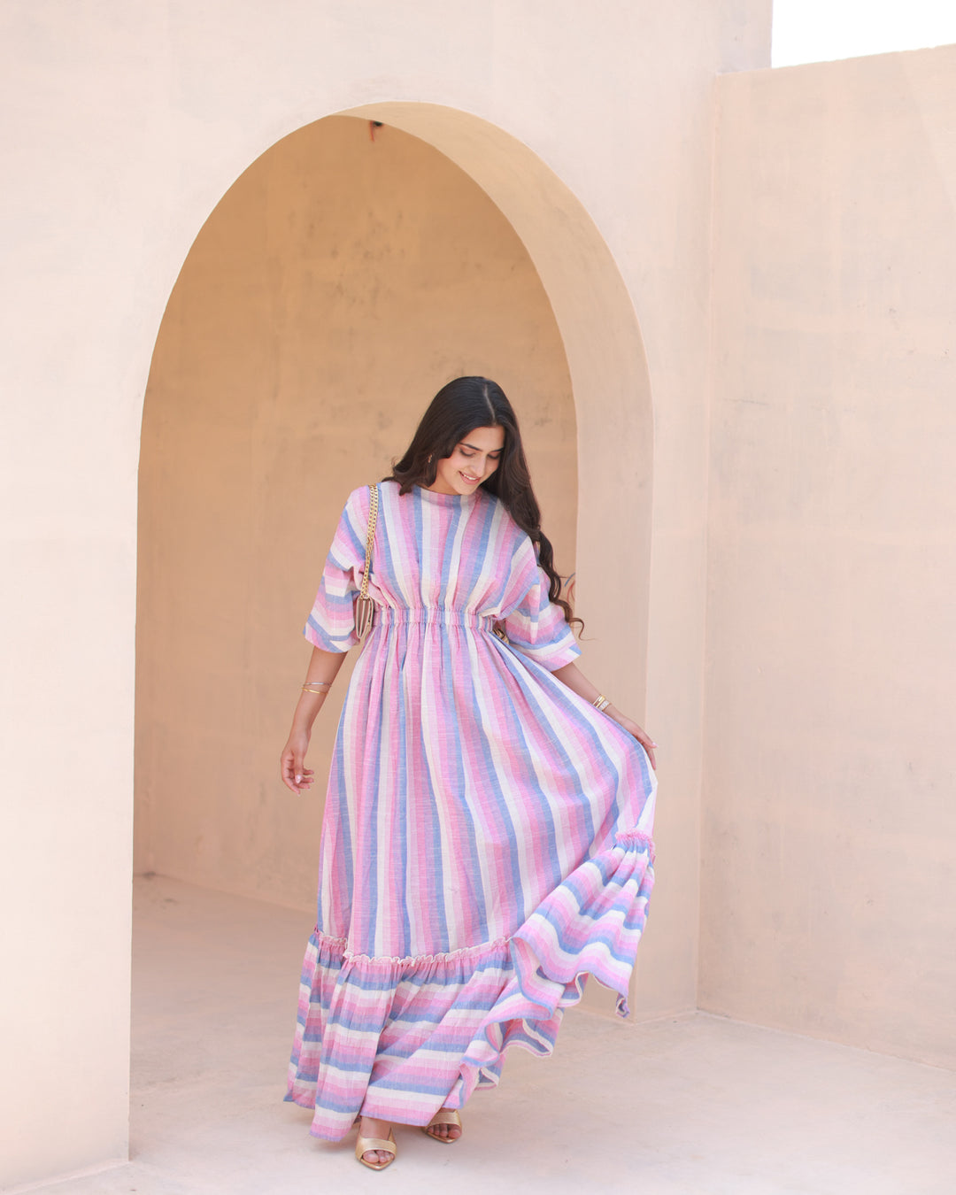 Ivory Stripe Toned Dress