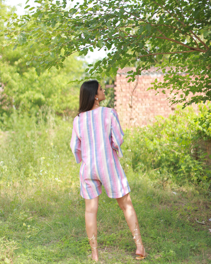 Ivory Shades Of Stripe Playsuit