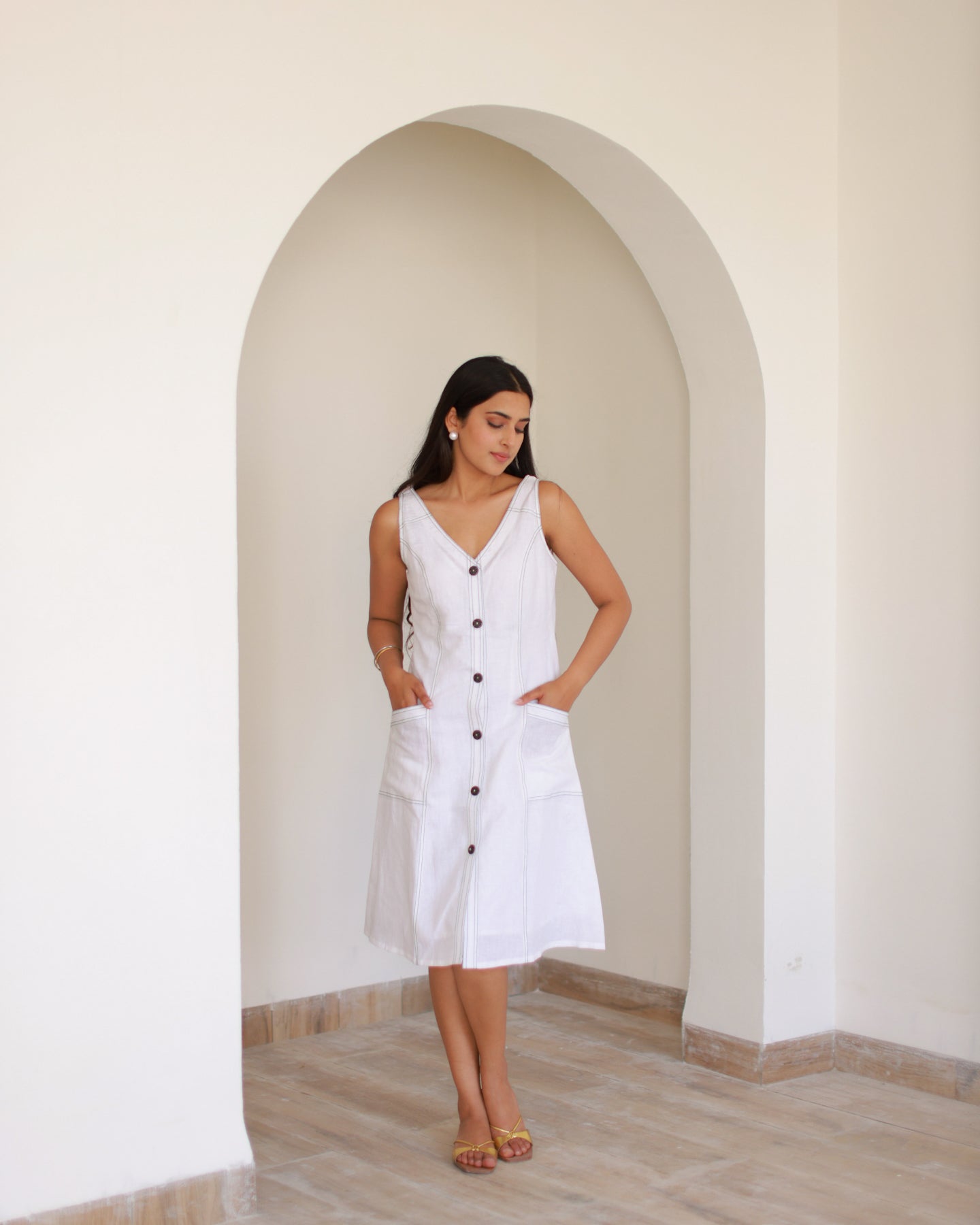 Buy White Pure Linen Dress Online in India – Ambraee