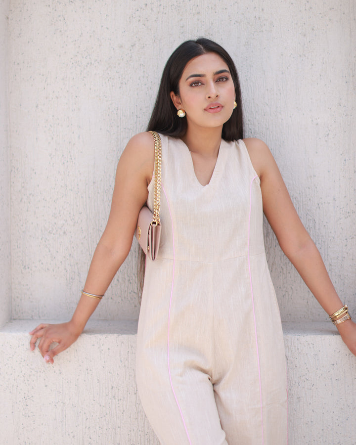 Beige Shade Of Stripes Jumpsuit