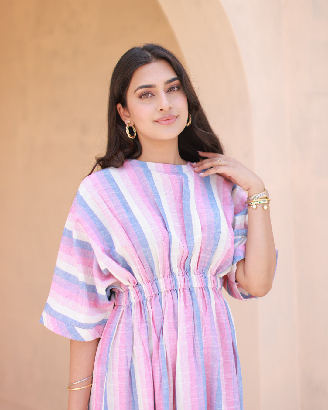 Ivory Stripe Toned Dress