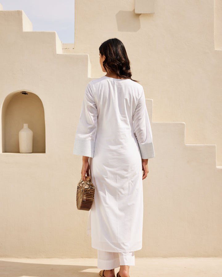 White Mulmul Kurta Set