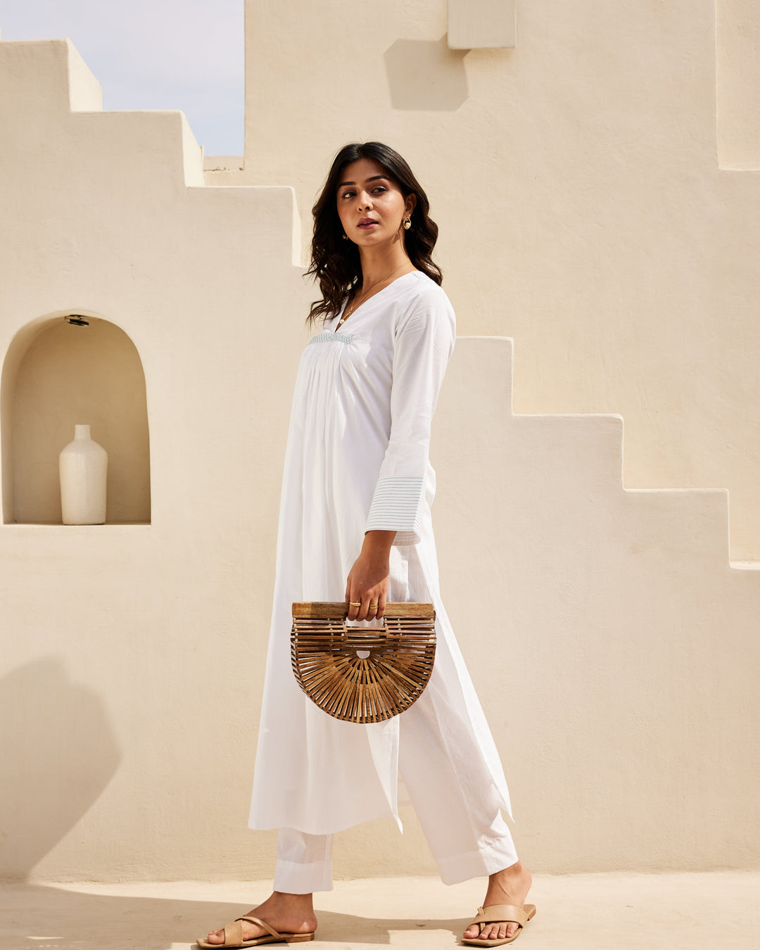 White Mulmul Kurta Set