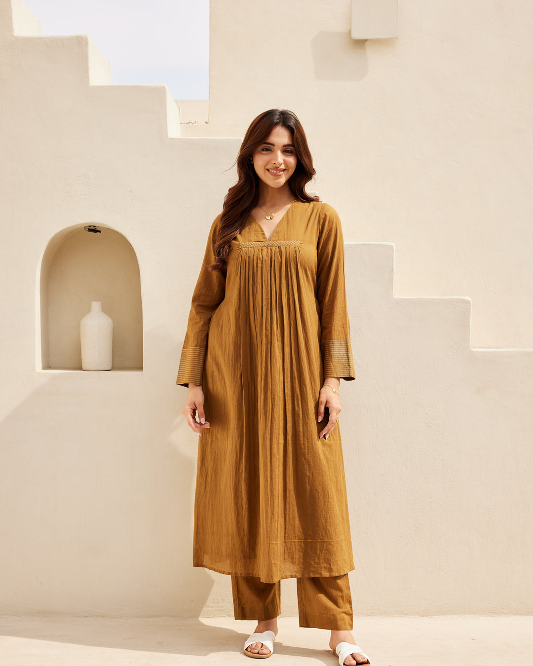 Brown Mulmul Kurta Set