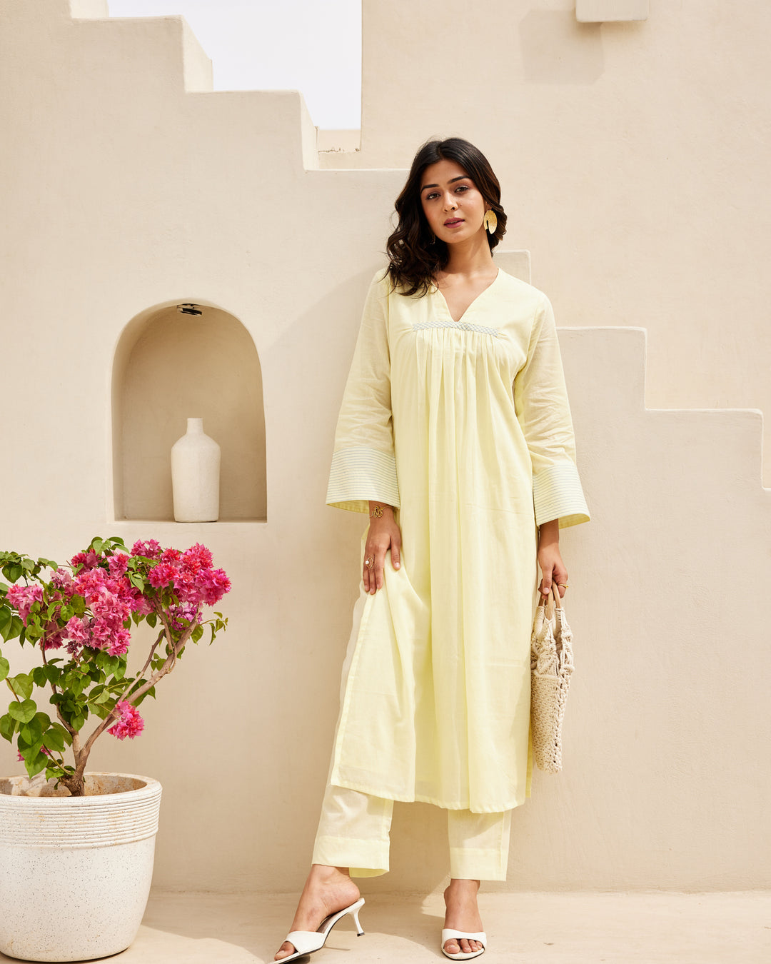 Yellow Mulmul Kurta Set