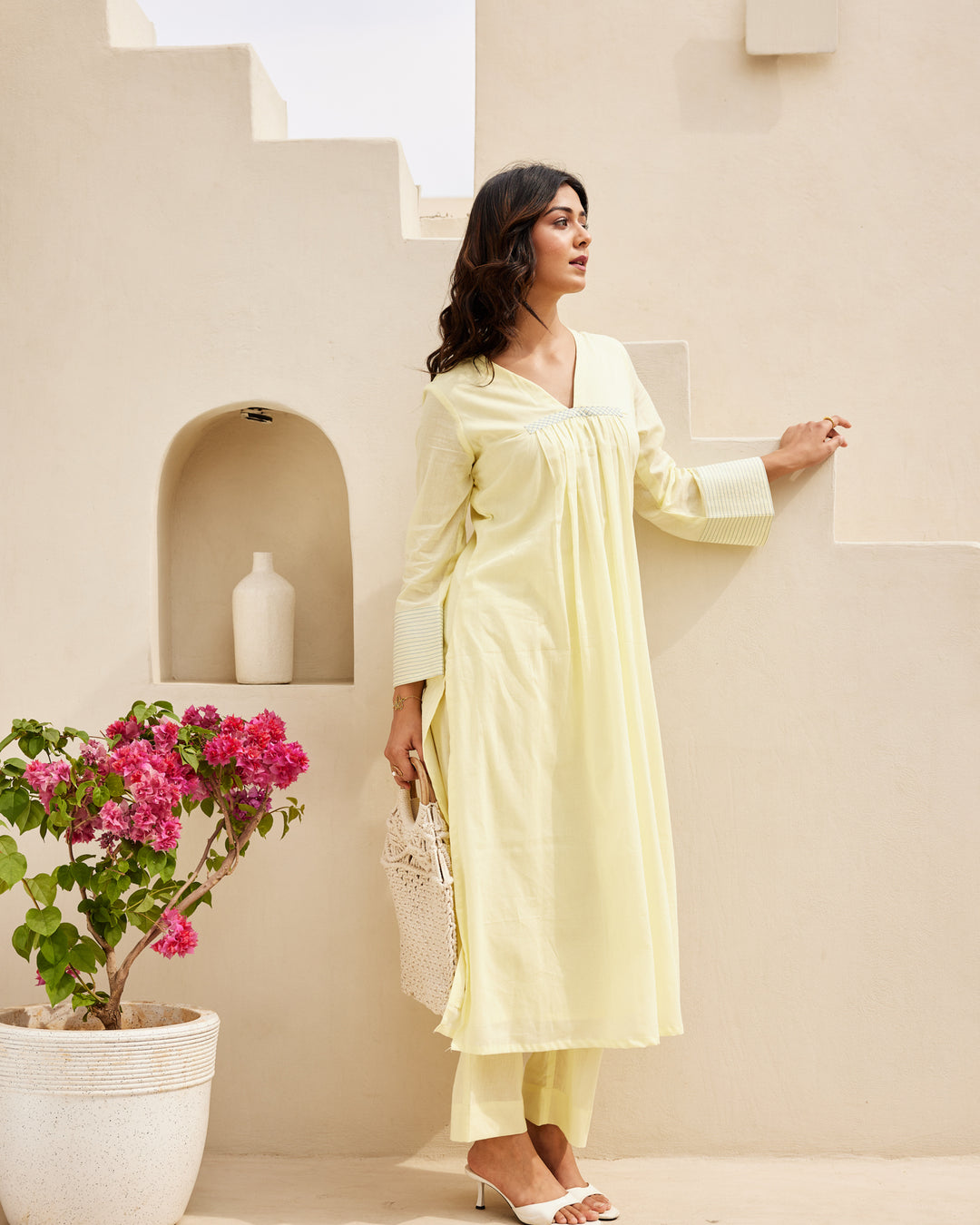 Yellow Mulmul Kurta Set