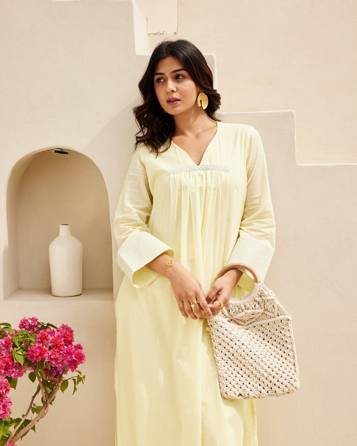 Yellow Mulmul Kurta Set