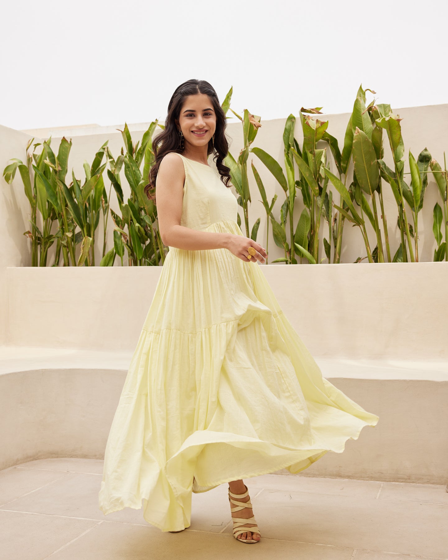 Buy Yellow Tiered Maxi Dress Online in India – Ambraee