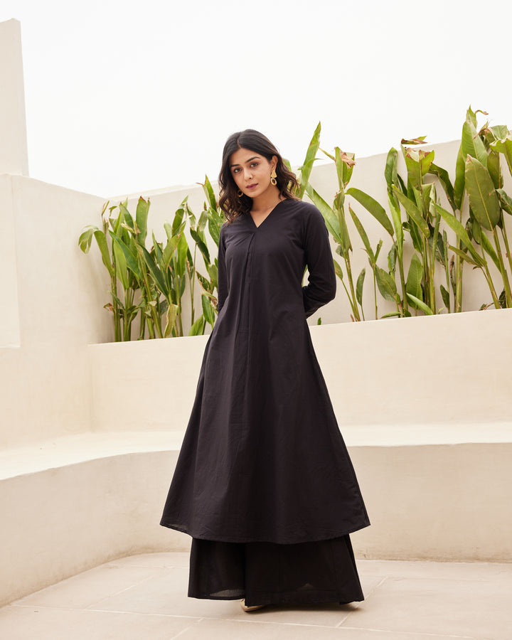 Urban Black Mulmul Kurta Set