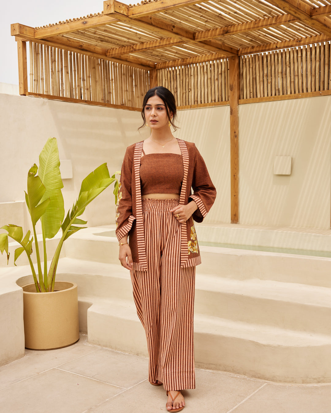 Brown Pinstripe Co Ord Set