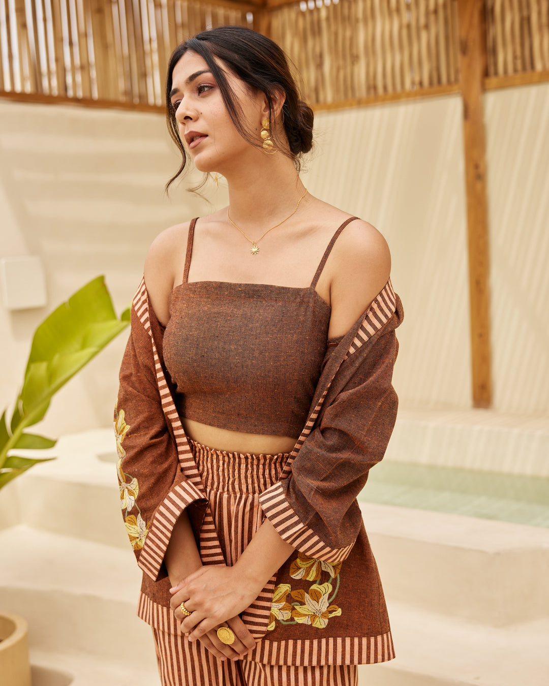 Brown Pinstripe Co Ord Set