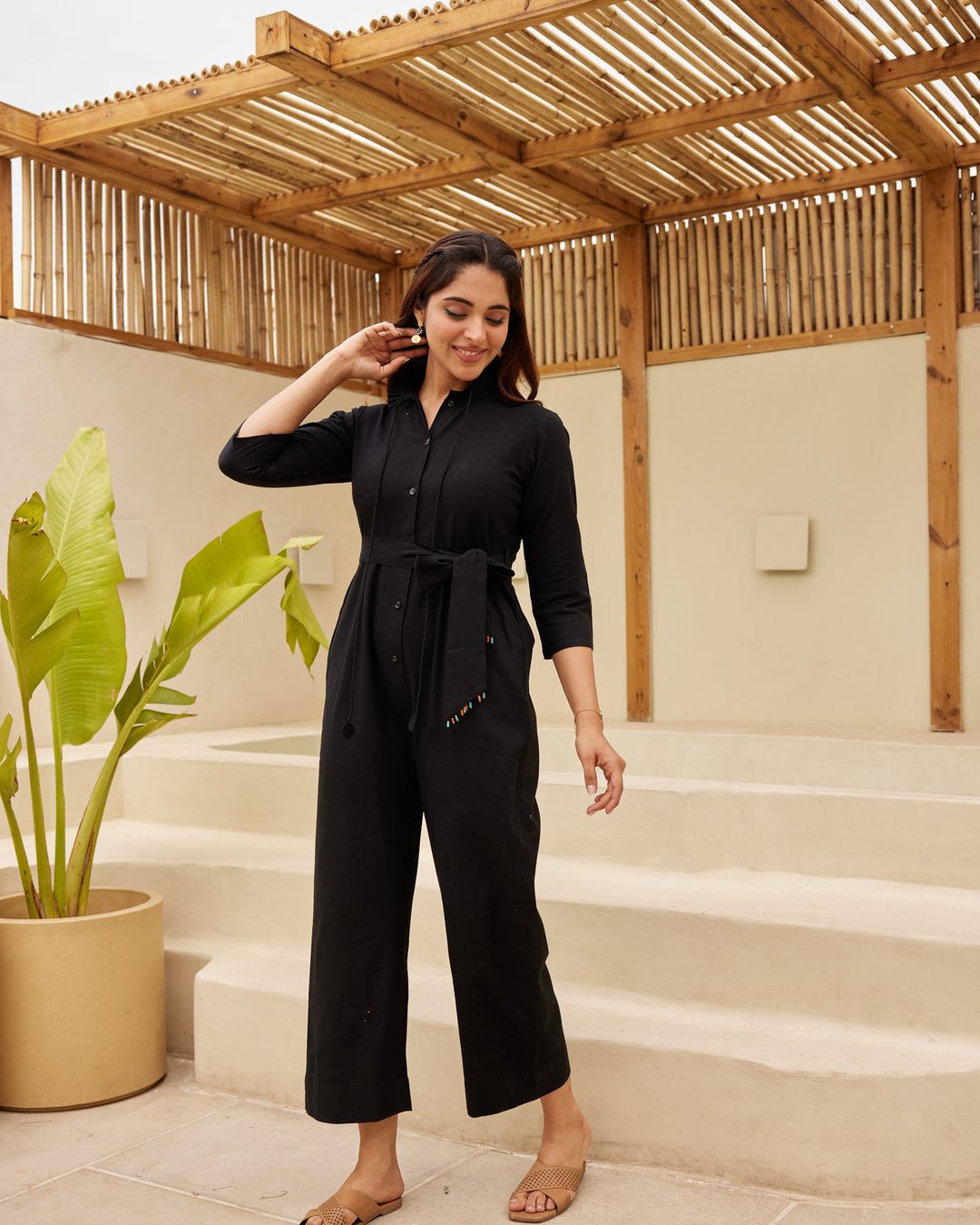 Midnight Black Cotton Jumpsuit