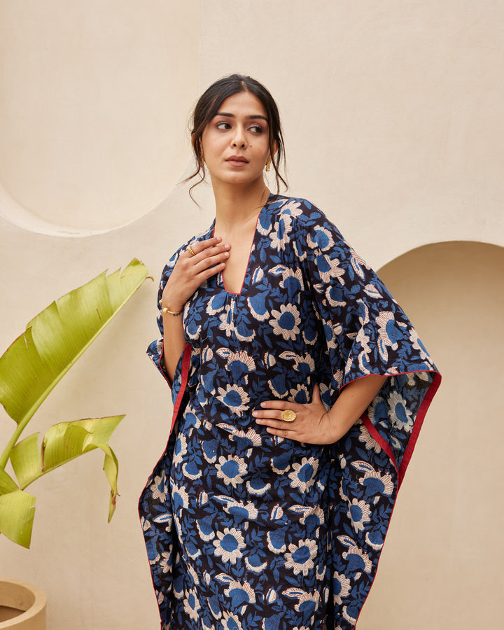Blue Floral Print Kaftan
