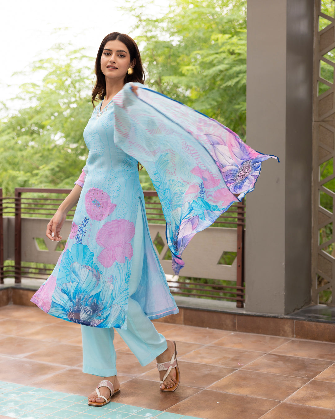 Sky Blossom Organza Suit Set