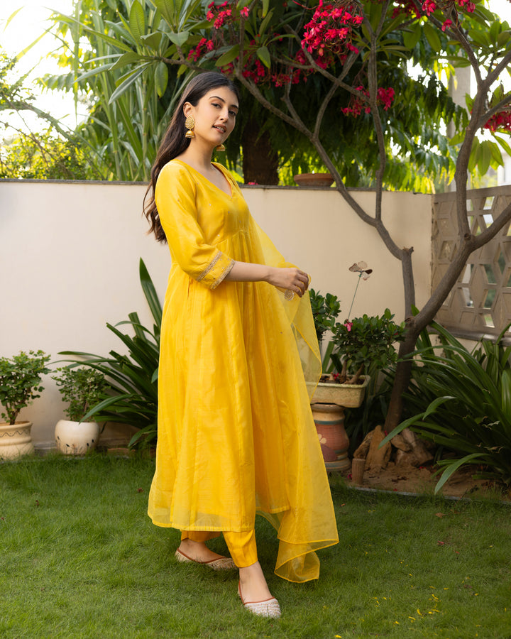 Sunflower Yellow Chanderi Suit Set