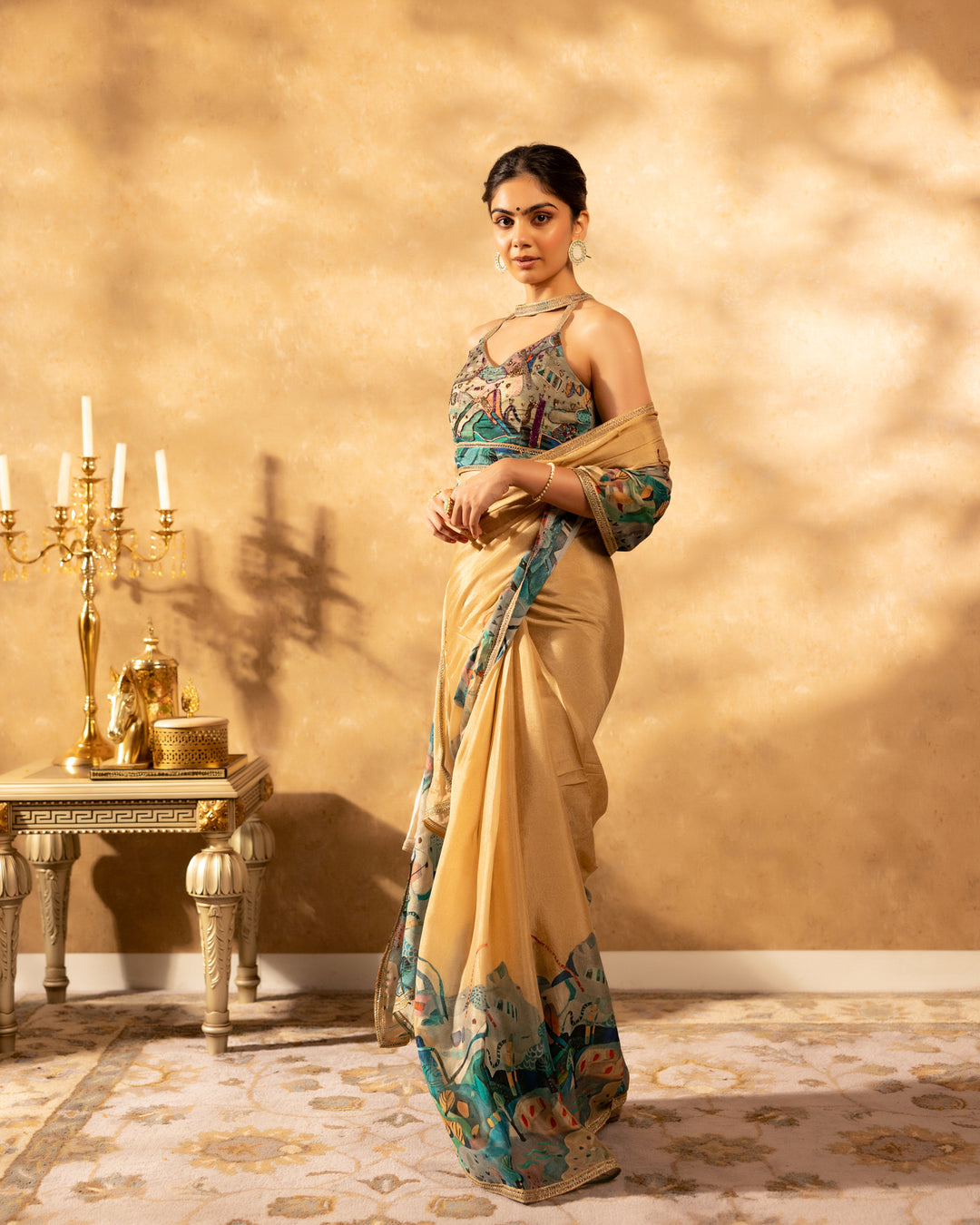 Multicoloul Floral Chinon Saree