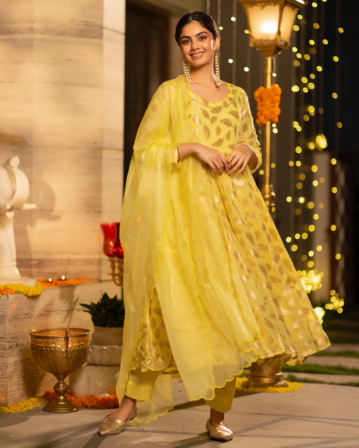 green emerald velvet dress Golden Anarkali Suit Set In Tissue Silk – Suti Rang