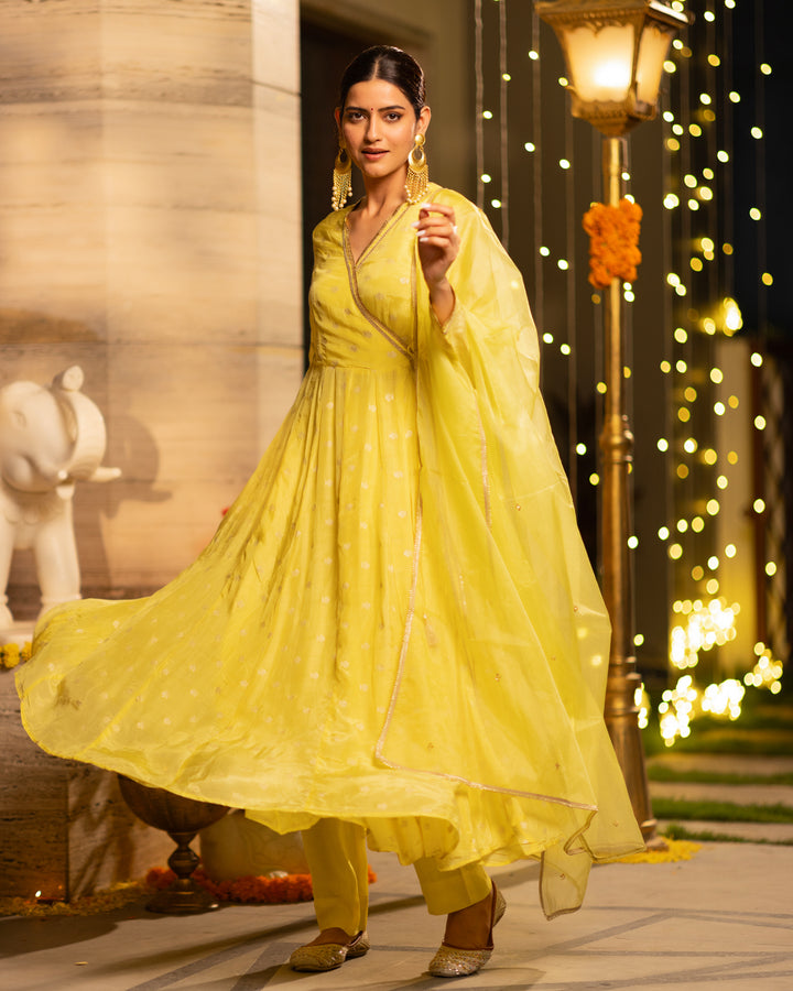 Yellow Glow Angrakha Suit Set