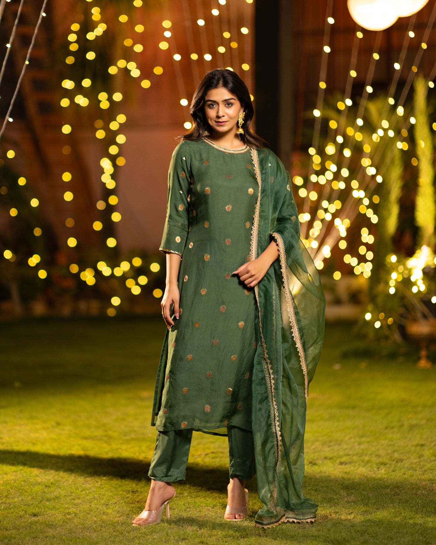 Emerald Green Organza Suit Set – Ambraee