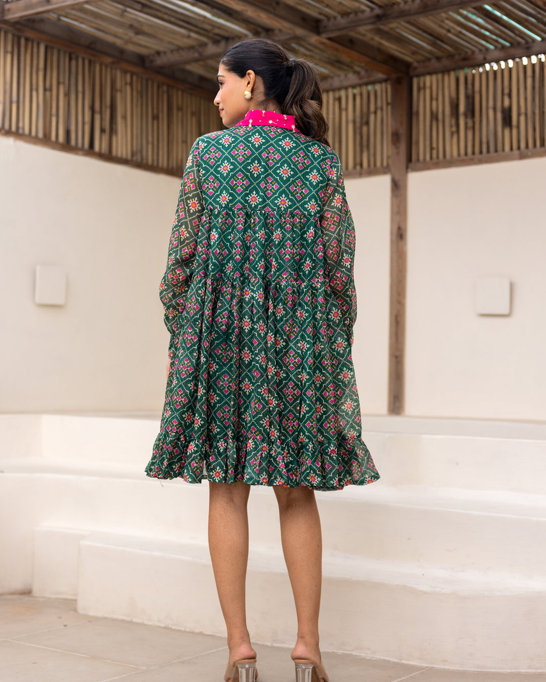 Green Bandhani Shirt Dress