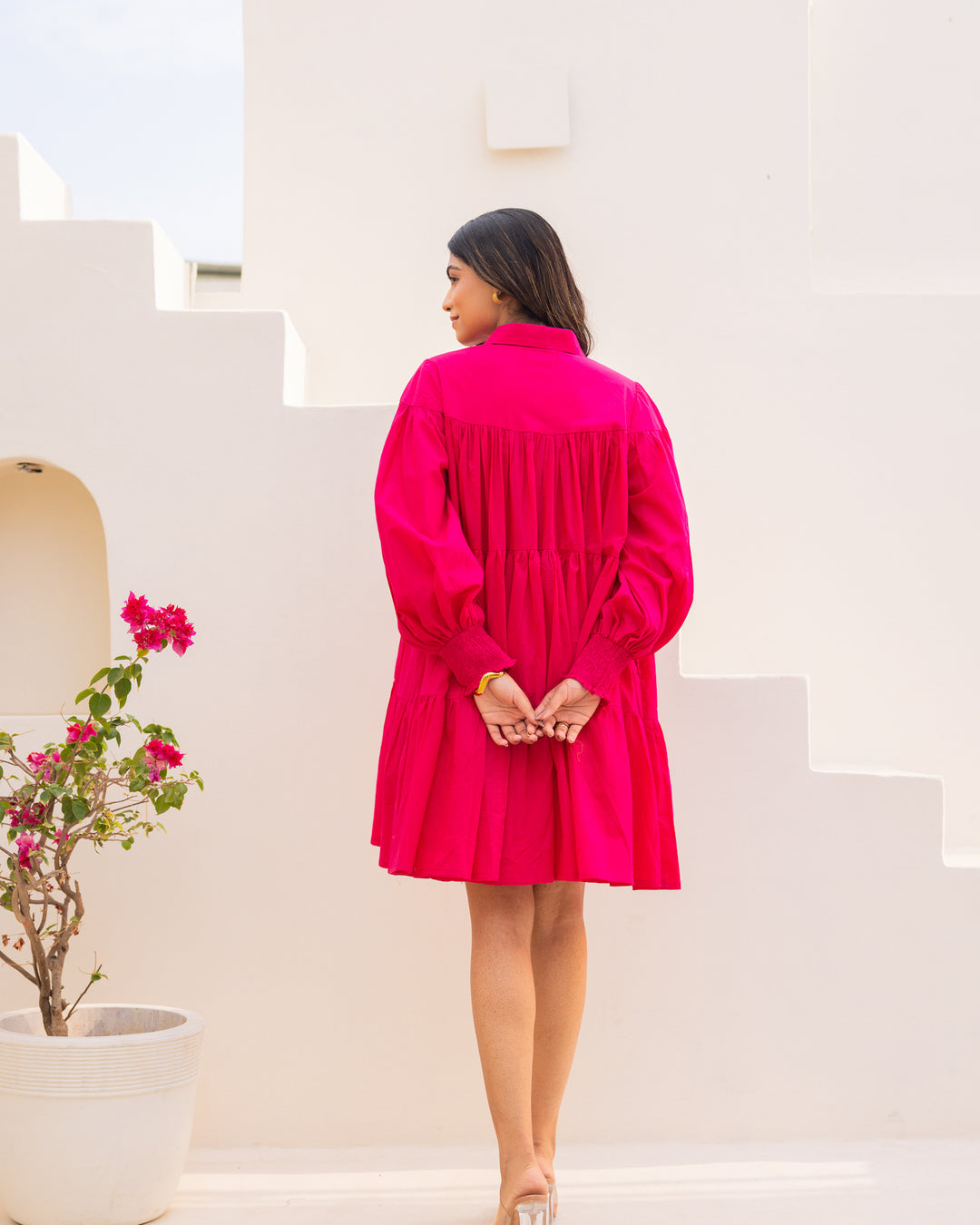 Pink Tiered Shirt Dress