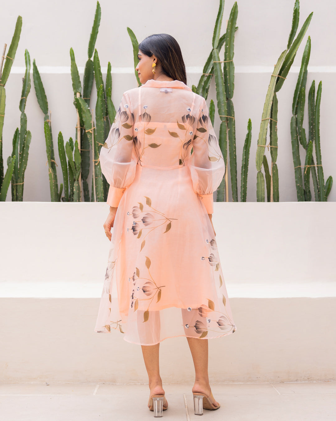 Peach Organza Floral Dress