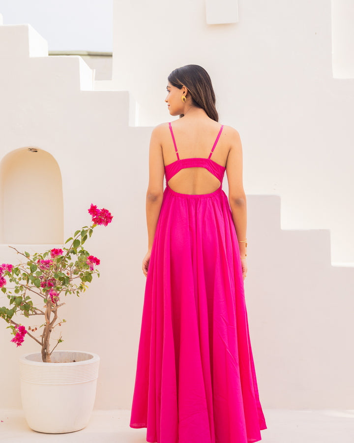 Solid Pink Cotton Maxi Dress