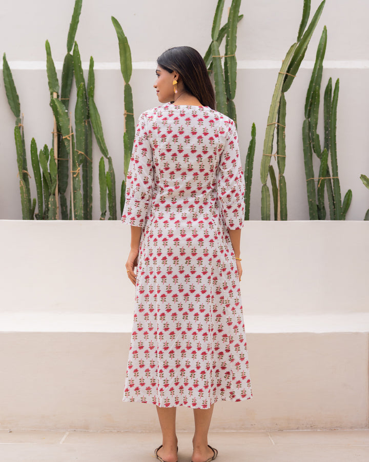Red Handblock Printed Dress