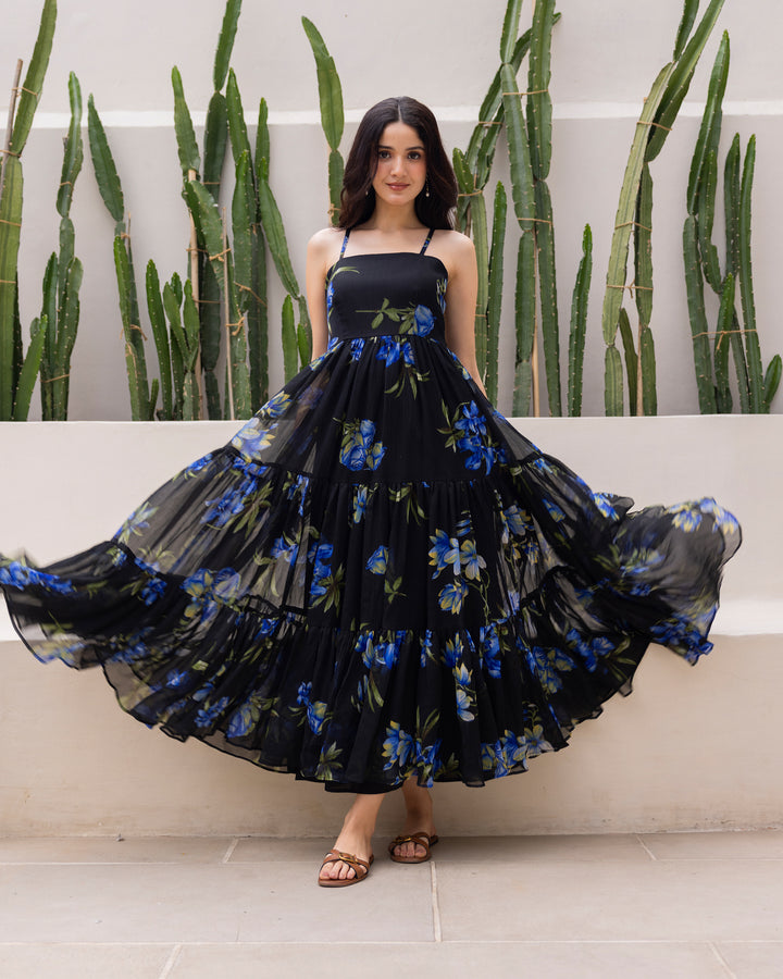 Black Strappy Chiffon Dress
